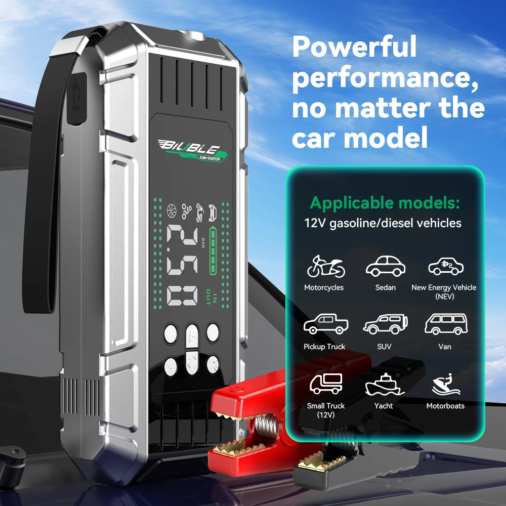 Car Jump Starter with 150PSI Tire Inflator(All Gas & 10.0L Diesel Engine), 12V Portable Battery Charger for Emergency