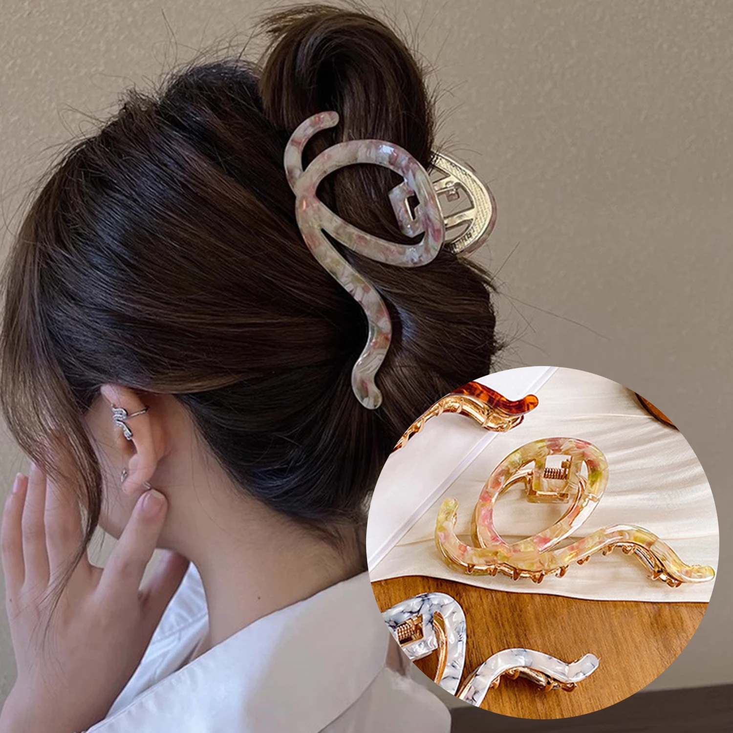

Letter Q Design Hair Claw Temperament Vintage High Quality Acetate Hair Clips For Women Girls Shower Simple Hair Accessories