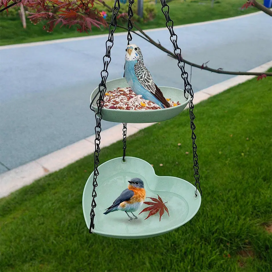 1pc Double Heart Shaped Bird Feeder with Three Chain, Double Hanging Tree Bird Feeder, Outdoor Balcony Garden Feeder, Water