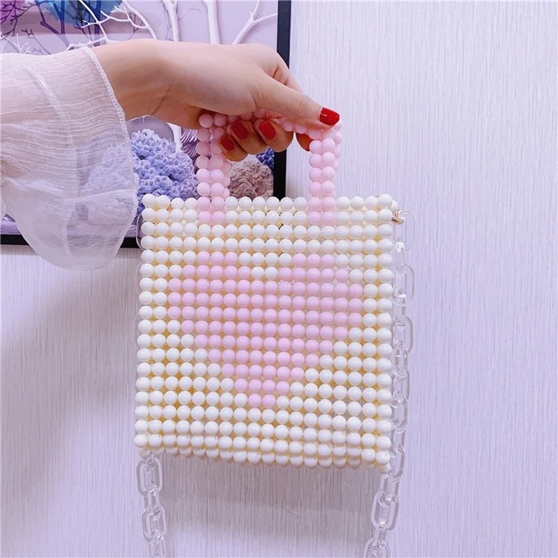 

2022 Beaded Messenger Handbags Diy Hand-woven Homemade Women's Shoulder All-match Gift Love Bead Pink Crossbody Acrylic Pures