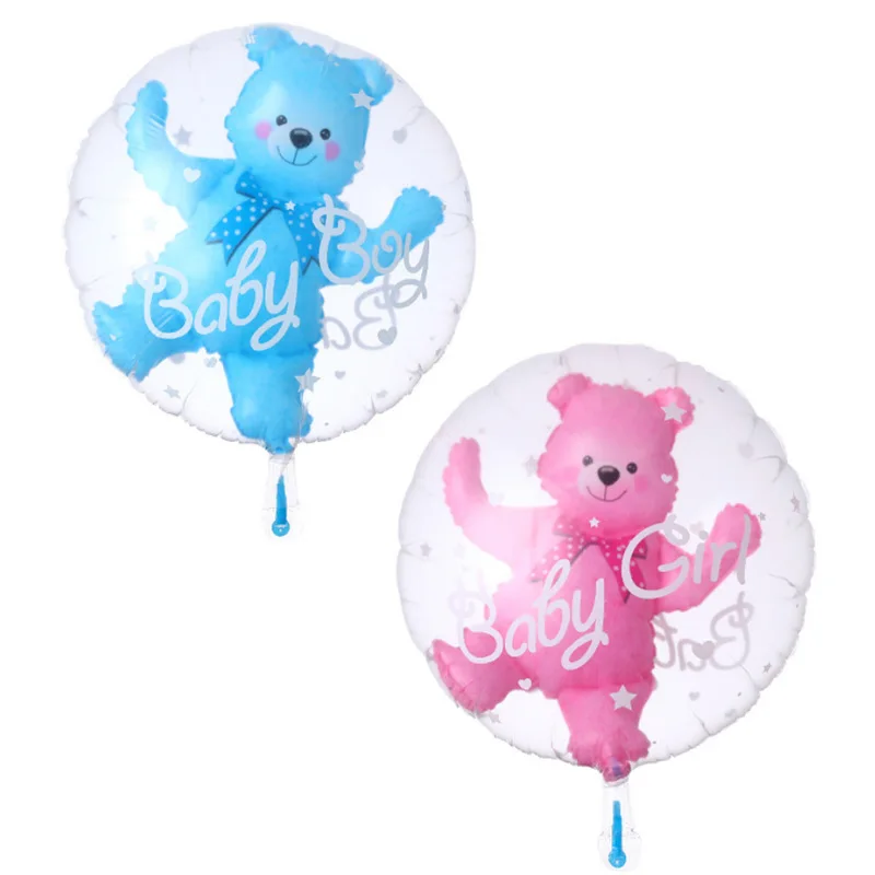 Baby Boy Girl Bear bubble balloons Transparent Ball in Ball with Heart Baby Shower Birthday Party Decorations 5pcs/lot