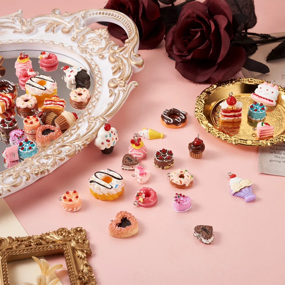 80Pcs Imitation Food Resin Pendants With Platinum Plated Iron Loops Dessert Charms For Women Earrring Jewelry Making Accessories