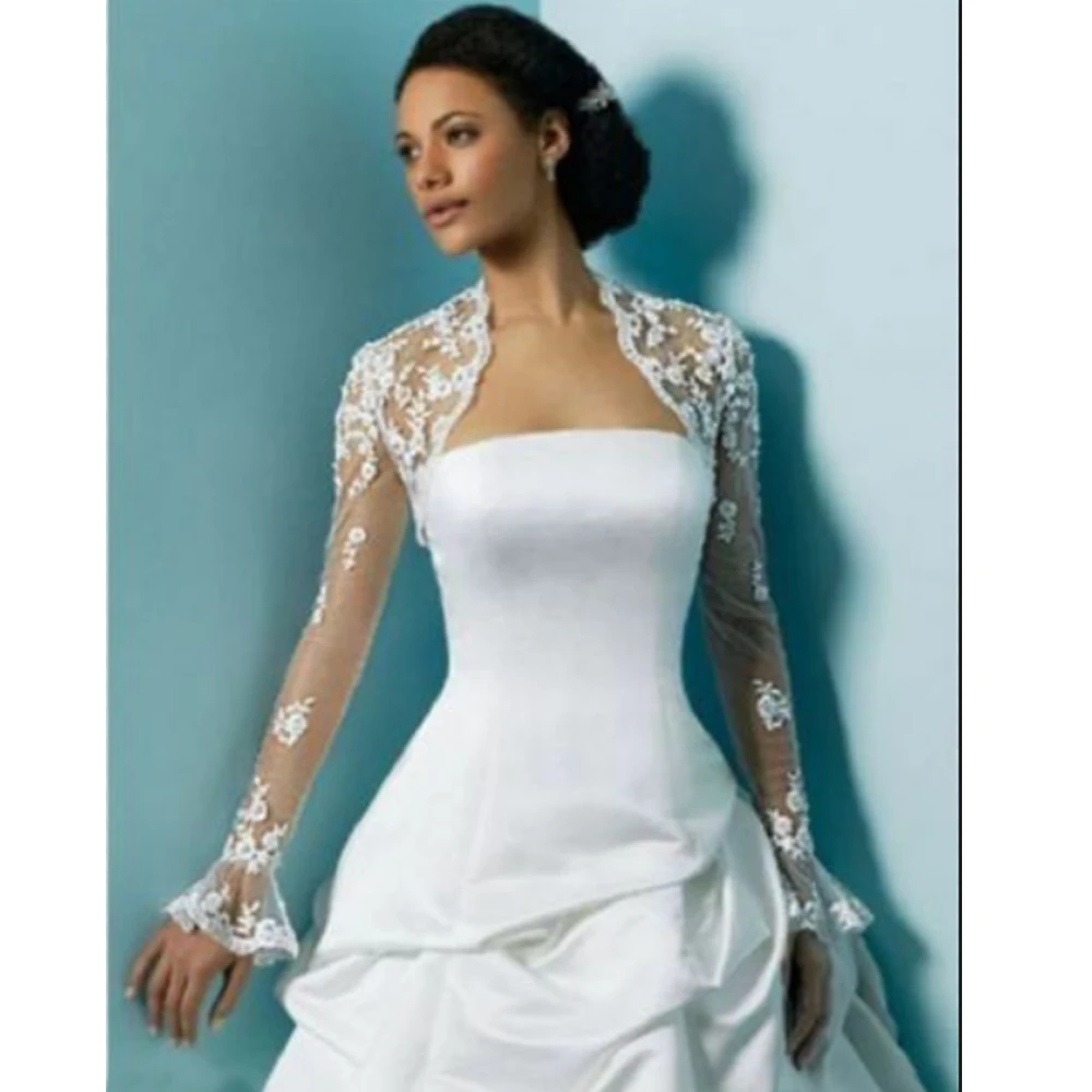 

ivory long sleeve lace jacket wedding bridal bolero wrap White Lace Bride shawl
