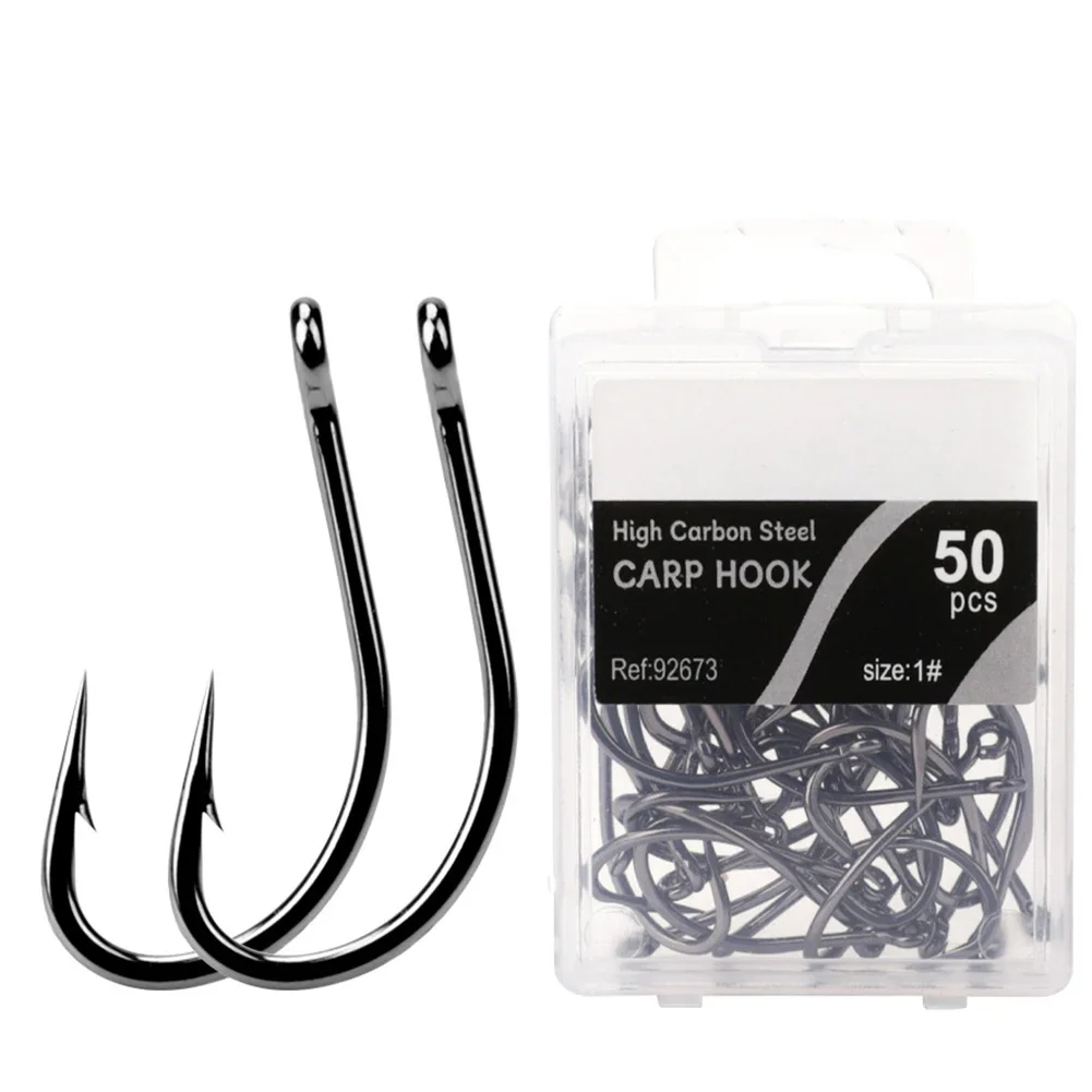 

50pcs Fishing Hooks Beak Offset Circle Hook High Carbon Steel Barbed Long Shank Hooks With Box Package For CARP Saltwater Freshw