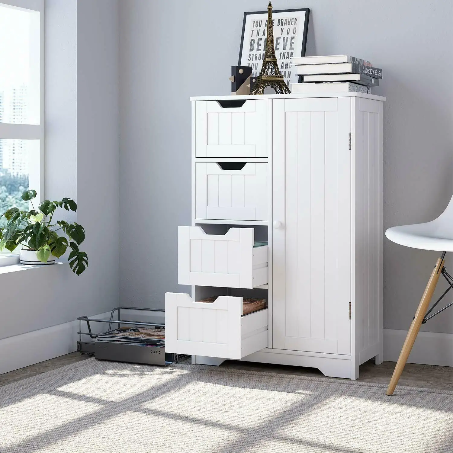 Homfa Bathroom Drawer White Free Standing Storage Unit 4