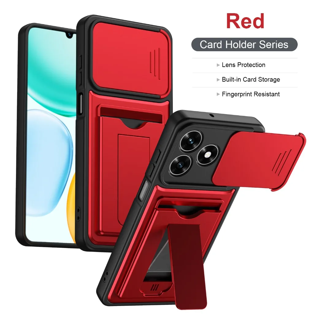 Slide Camera Cover Phone Case with Card Holder and Invisible Stand