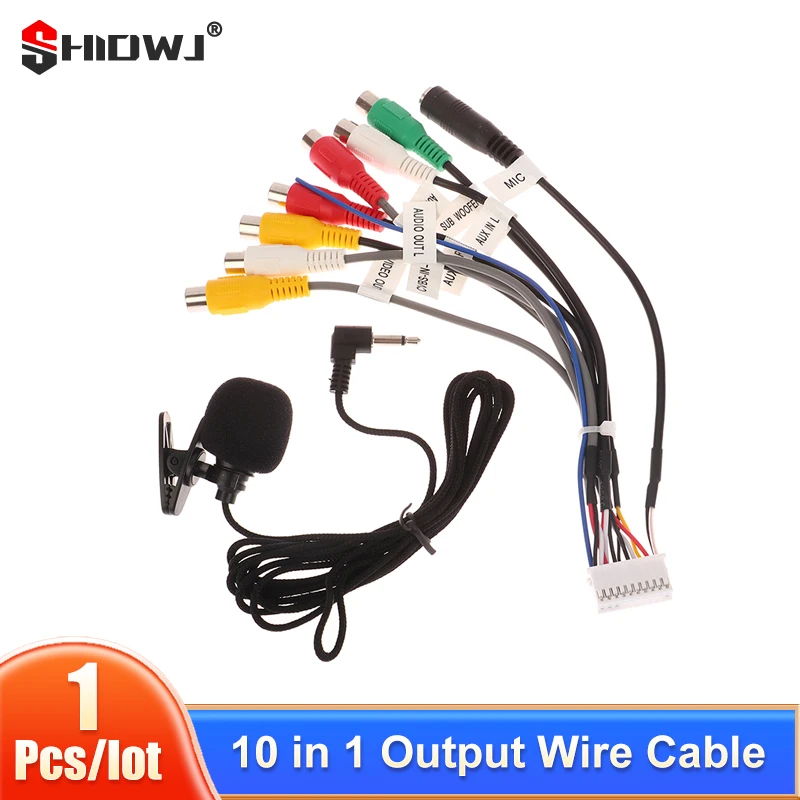 

10 In 1 Universal Car Stereo Radio RCA Output Wire Adapter Cable Harness With Microphone Video Output/input Audio Subwoofer