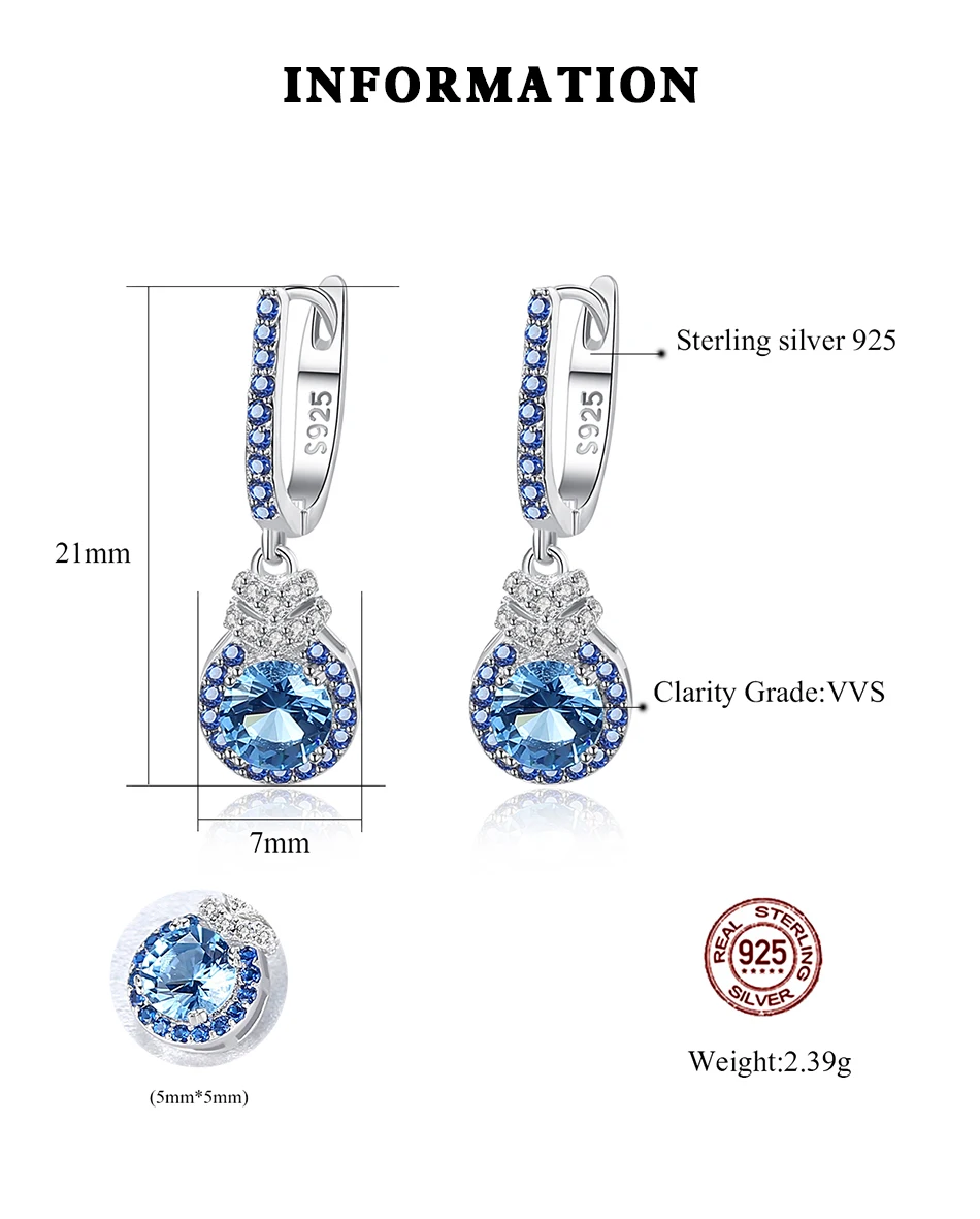 Piccoli orecchini a cerchio con pietre preziose blu per donne che frequentano feste Orecchini a forma di goccia d'acqua in argento sterling al 100% Amico s_voghion.com