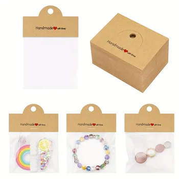 100 Pezzi di Sacchetti per Gioielli, Inclusi 50 Sacchetti e 50 Cartoncini, Sacchetti Trasparenti per Esposizione Gioielli, Bracciali, Orecchini, Confezioni per Artigianato