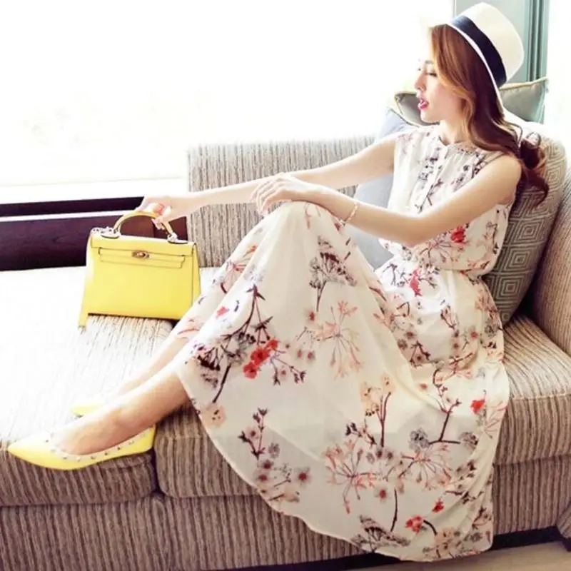 

High Quality Chiffon Floral Long Dress for Women