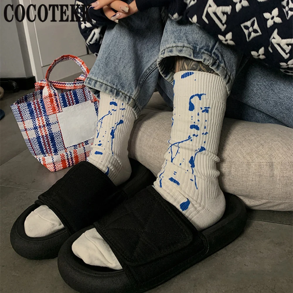 Couple Socks New Fashion Harajuku Street Trend Skateboard Women Socks Summer Solid Color Splash Ink Graffit Hip-Hop Men Socks