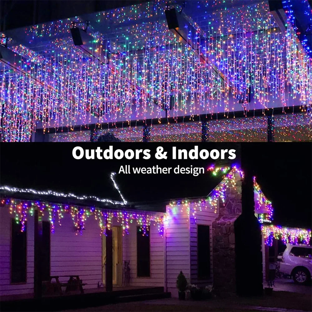 thumbnail image 5 of Guirnalda de luces LED con forma de cortina de carámbanos, guirnalda navideña de luces de hadas de 3 a 60 m, iluminación decorativa para exteriores, jardín y calle, 5 of 5