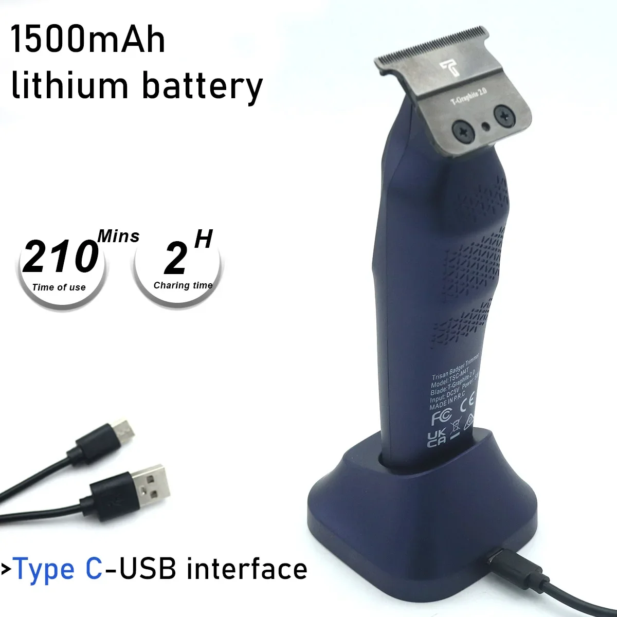M4T Hair Trimmer 7200RPM PRECISE BLACK GRAPHITE T-shape Blades Powerful Silent Motor Revs Charging Base MEN