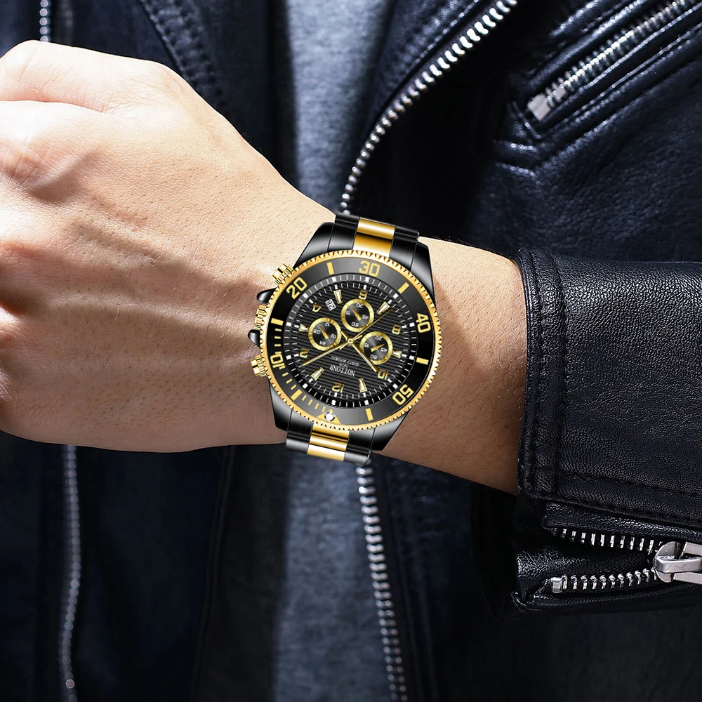 NOTIONR Fashion Men's Watches for Men Stainless Steel Quartz Wristwatch Man Business Watch Luminous Clock montre homme