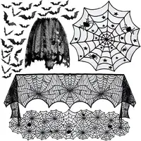 Halloween Decoration Black Lace Spider Web Tablecloth table runner Fireplace Mantel Scarf Event Party Decoration Supply