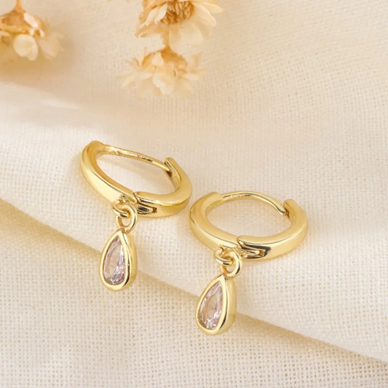Trendy Water Droplet Zircon Hoop Earrings for Women Elegant White CZ Dangle Earrings Huggies Jewelry Gifts