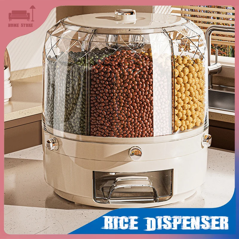 Kitchen Storage Box 360 Degree Rotating Rice Dispenser Moisture-proof Food Container Sealed Dry Cereal Grain Bucket Kitchen Item