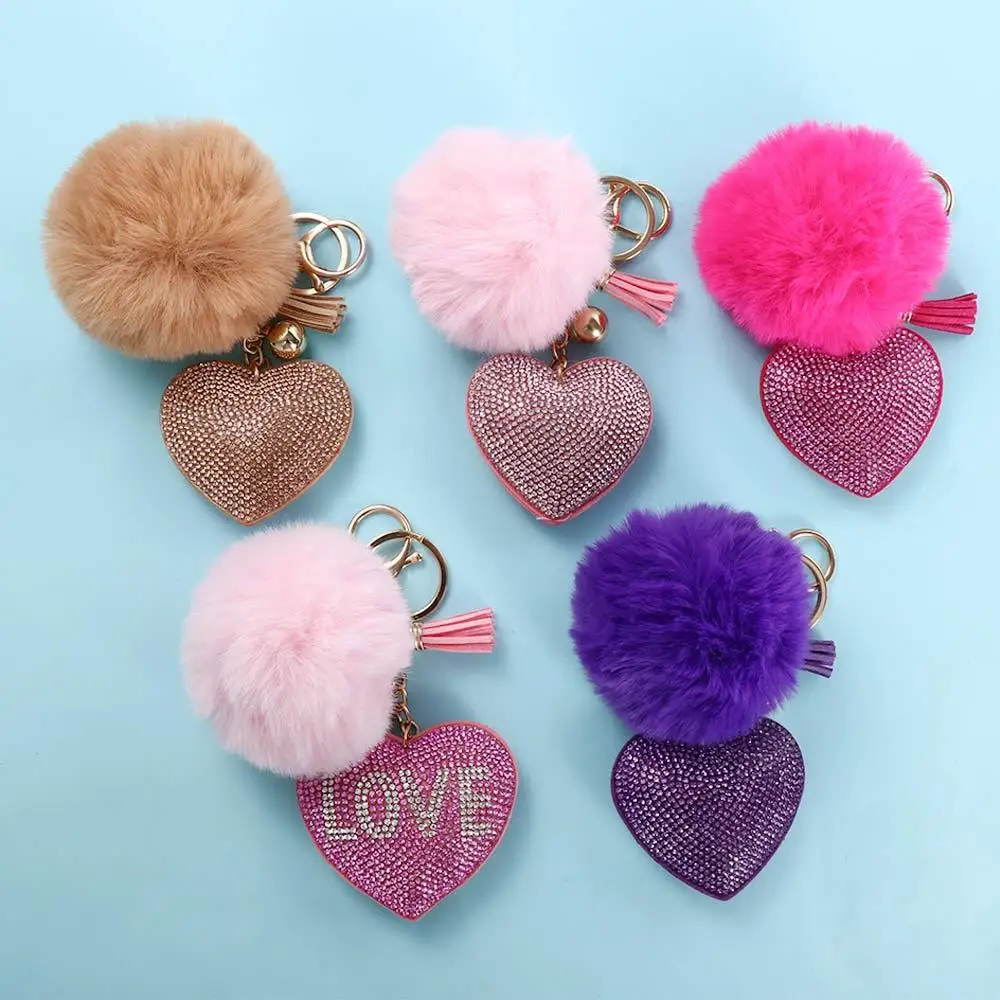 

for Women's Bags Interior Accessories Automobile Pompom Keychains Rhinestone Keyrings Bag Pendant Rhinestone Heart