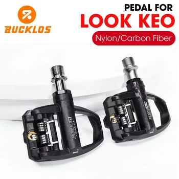 Pedali clipless Bucklos per bici da strada compatibili con il sistema Look Keo, in fibra di carbonio, nylon, titanio e perno in Cr-Mo per ciclisti