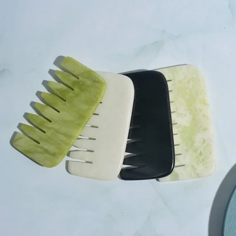 

Natural Jade Guasha Face Scraper Head Massage Comb Gua Sha Scraping Hair Comb Care Massager Tool SPA Trigger Point Therapy Comb