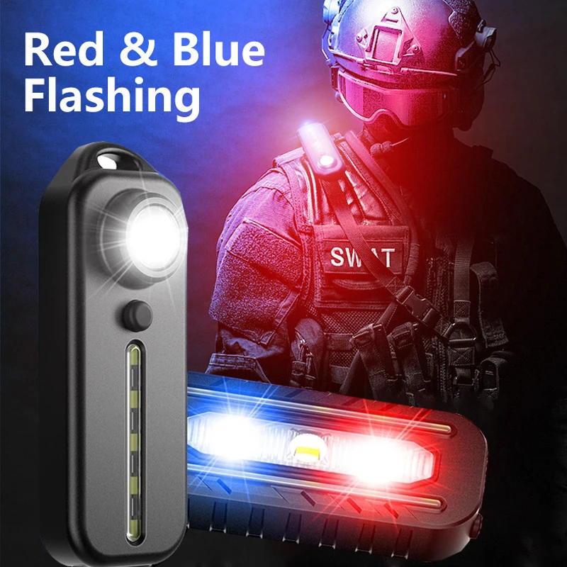 

Led Flashing Red & Blue Shoulder Police Warning Light with Clip Rechargeable Emergency Flashlights Bike Safety Signal Tial Light