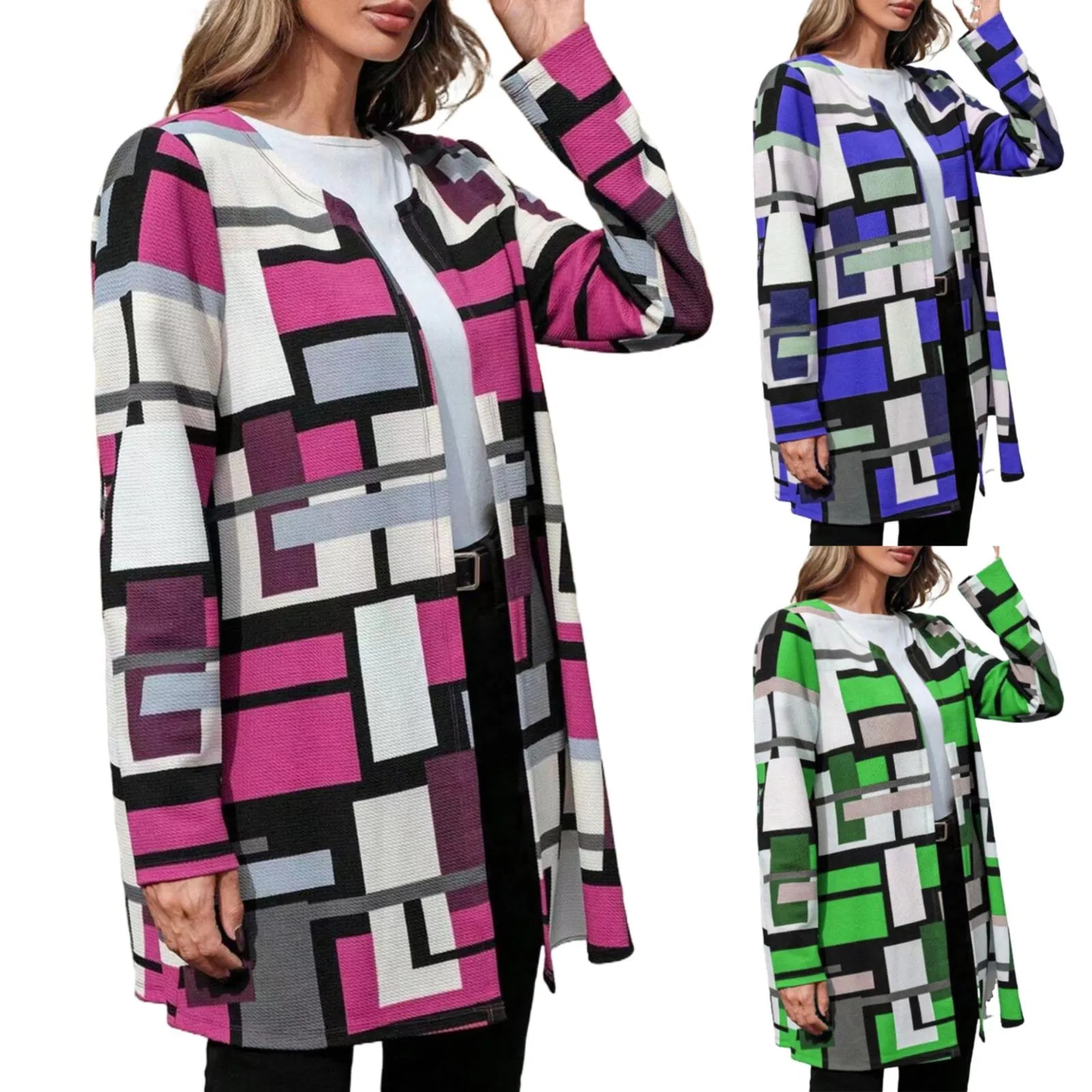 

Ladies Printed Fashion Casual Long Sleeve Cardigan Mid Top