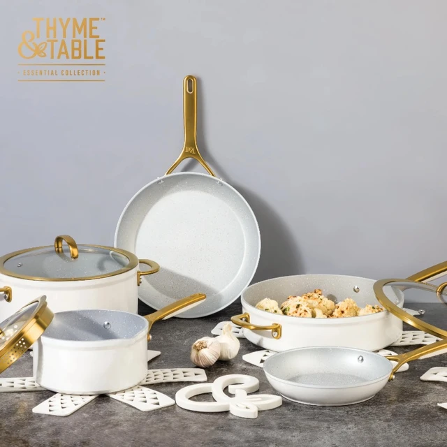 Thyme & Table Nonstick 12 Piece Supreme Cookware Set, Cream - AliExpress