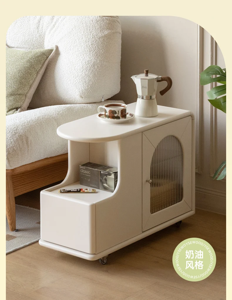 Genji Muyu all solid wood edge several French cream wind sofa side cabinet side cabinet living room white side table can