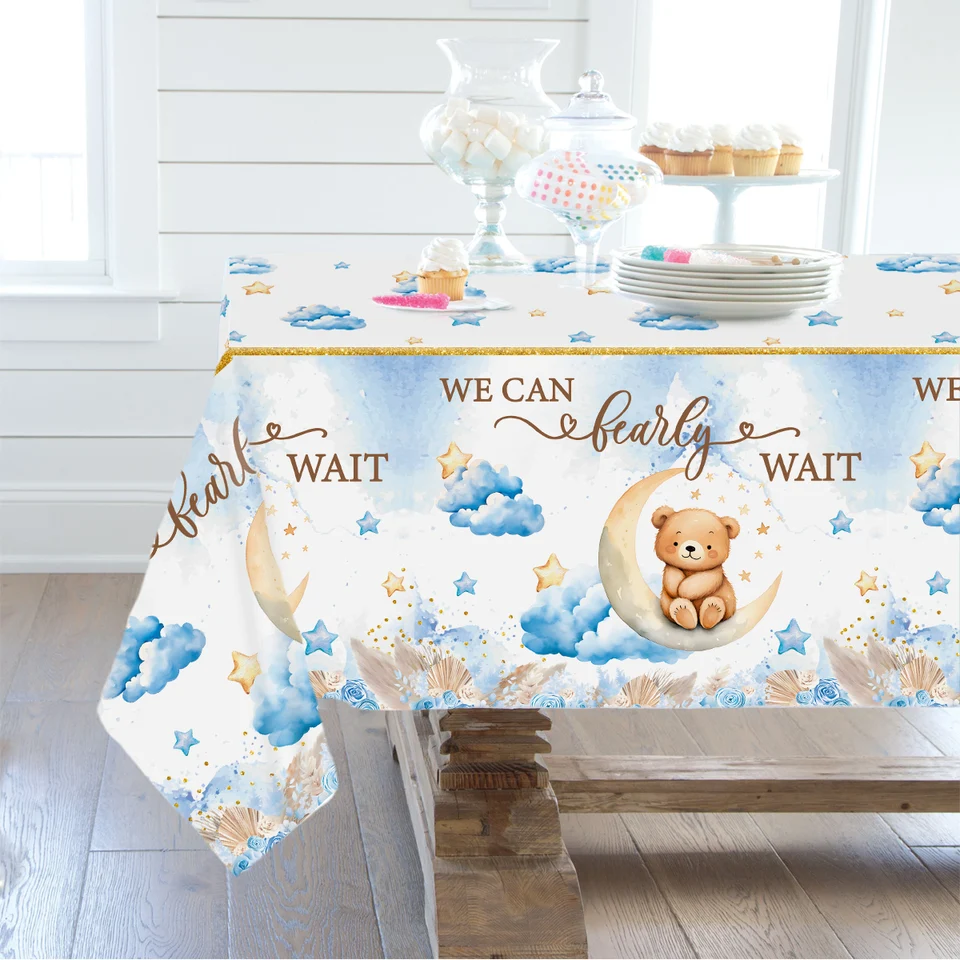 Teddy Bear Baby Shower Tablecloths - 3 Pack Green Leaf Theme Plastic Table Covers 54x108 Inch