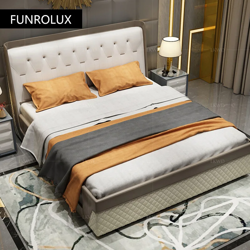 Modern Leather bed double bed1.8Mi master bedroom Hong light luxury elegant soft cushion leather wedding bed