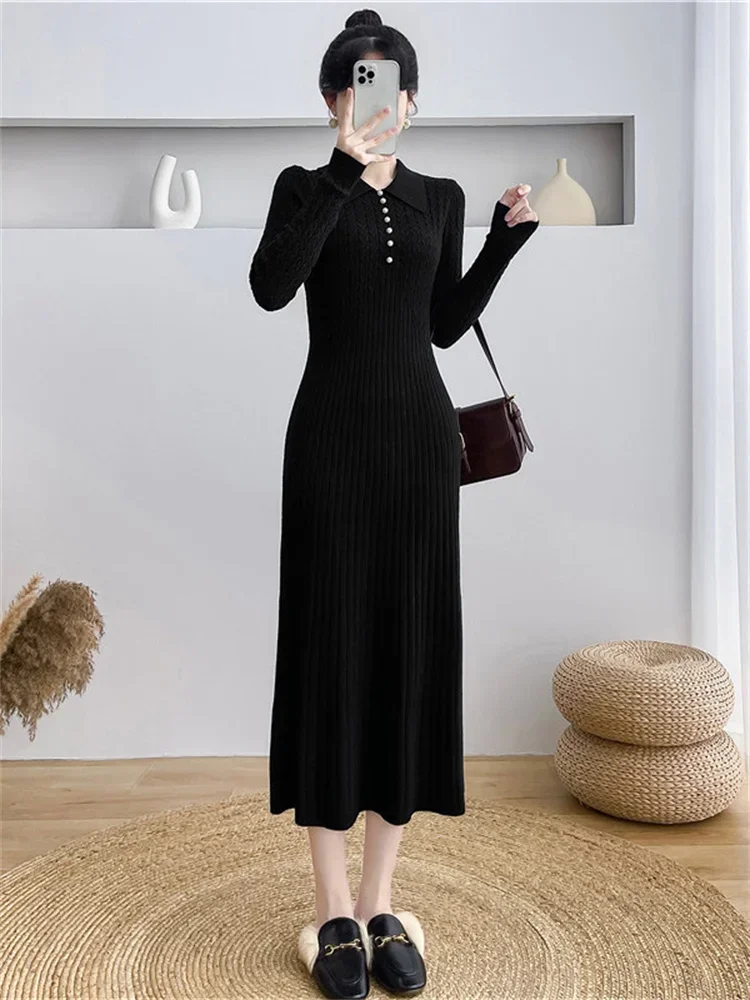 Tossy Ribbed Autumn Knit Long Dress For Women Fashion High Waist