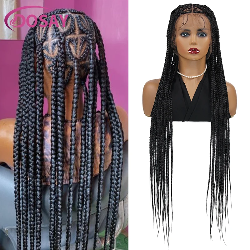 

36 Inch Heart Part Braid Wig for African Women Jumbo Knotless Cornrow Braids Lace Frontal Wig Box Braided Synthetic Goddess Wig