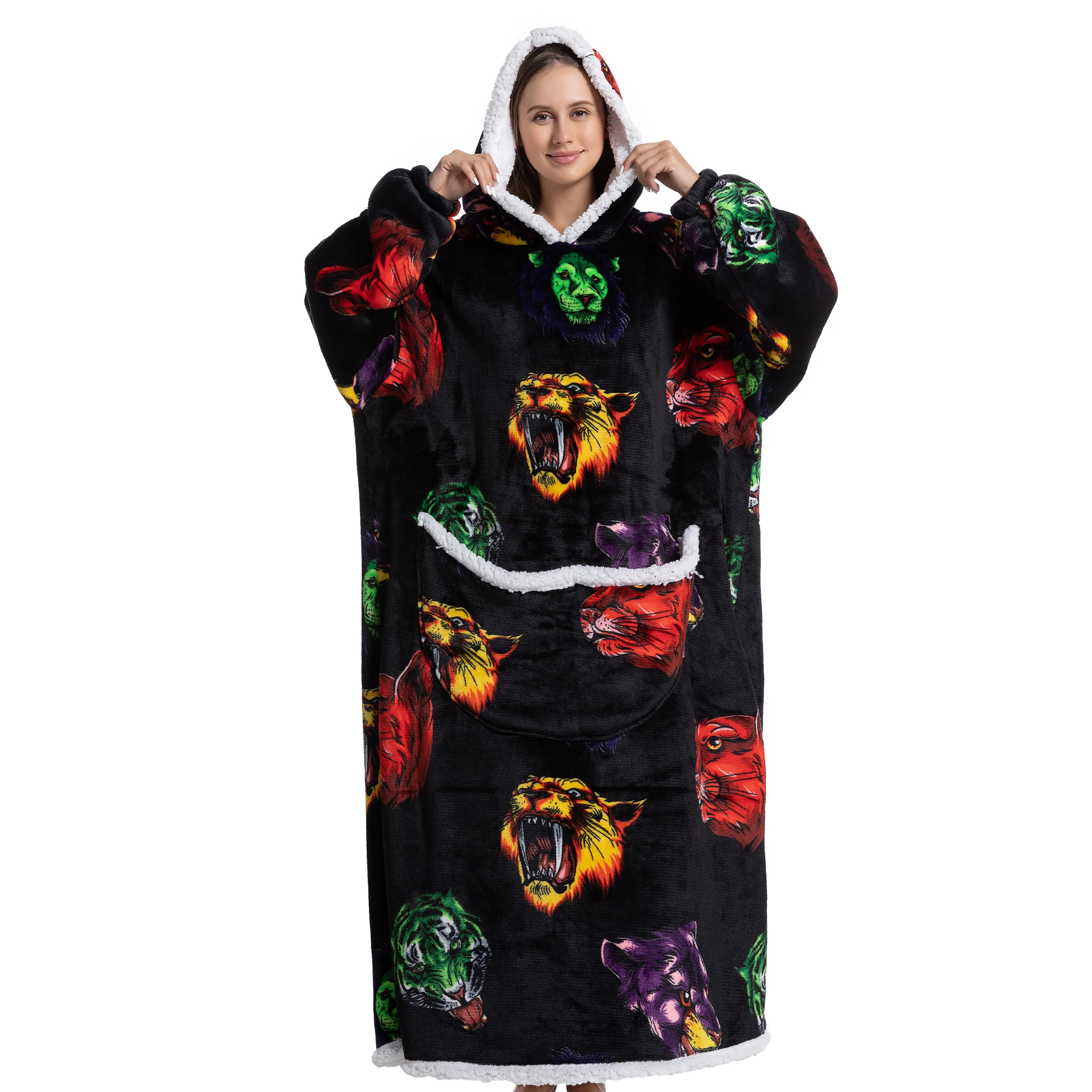 Coperta Indossabile RONGTAI Con Cappuccio E Tasche – Felpa Coperta In Flanella E Sherpa, Taglia Unica - 2
