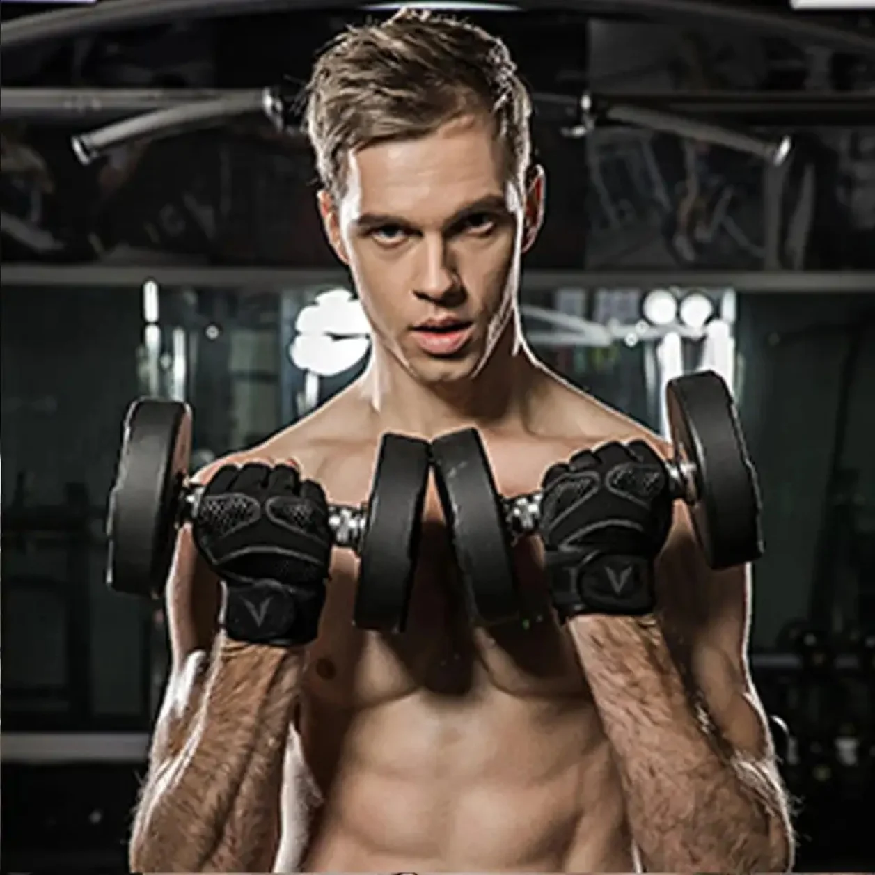 One Pair Gym Gloves with Wrist Wrap Support Half Finger Non Slip Training Gym Workout Gloves for Dumbbells 3