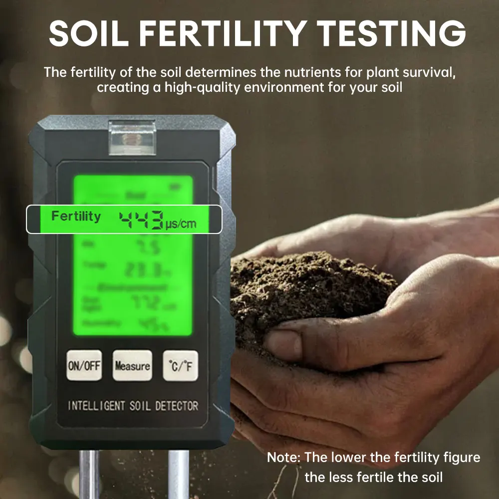 Soil Fertility PH Meter Tester Soil PH Moisture Meter Temperature Sunlight Intensity Measurement Analysis Soil Acidity Test 6in1 2