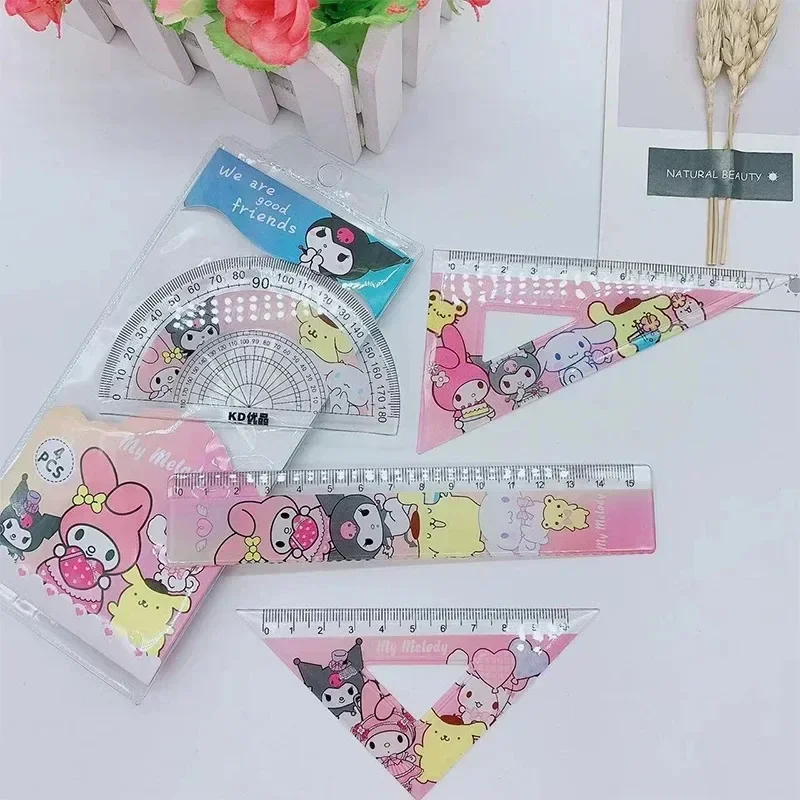 

Sanrio мультяшная линейка с компасом, набор из 7 предметов, Треугольная пластина, транспортир, ластик, канцелярские принадлежности, комбинация, подарок для учеников начальной школы
