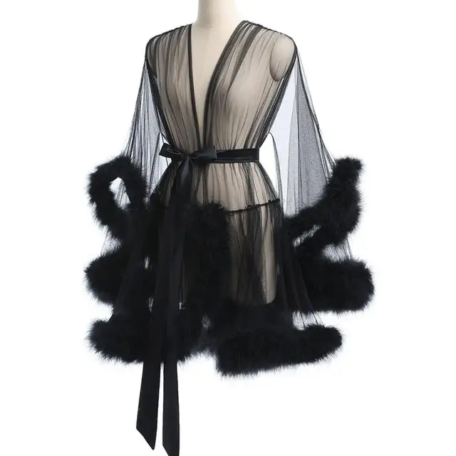 Femme pure Shapewear Robes mode à manches longues en peluche épissé mince Lingerie femmes à lacets érotique Midi longues Robes Sexy