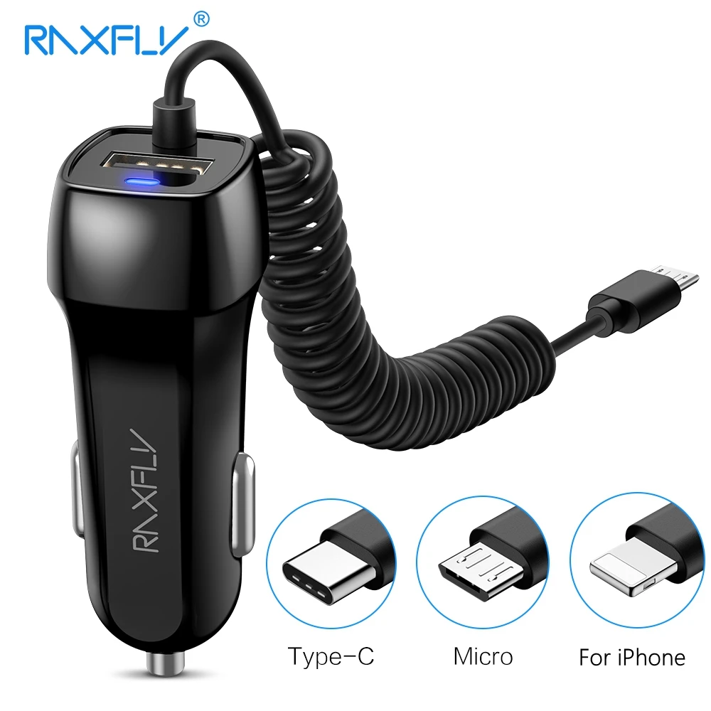 RAXFLY Type C Micro USB For iPhone Car Charger Fast Charging For Samsung A50 A70 Note10 S8 Car Charger Type C Cigarette Lighter 65w fast charger