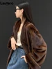 Lautaro Winter Long Vintage Elegant Luxury Chic Thick Warm Soft Brown Fluffy Faux Mink Fur Coat Women V Neck Furry Overcoat 2023 4