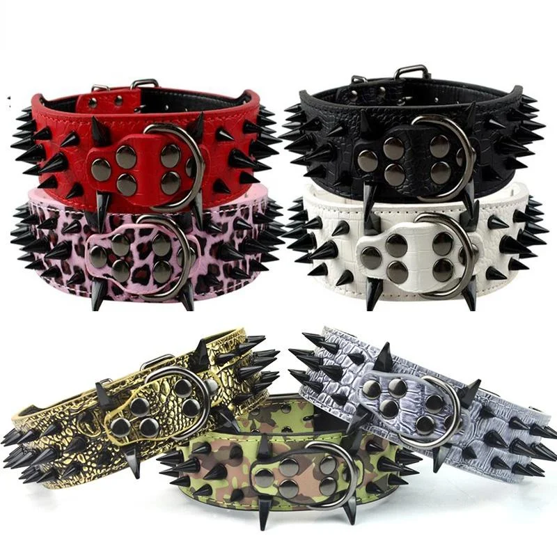 

Cool Sharp Spiked Studded PU Leather Dog Collar for Medium Large PitBull Mastiff Boxer Bully