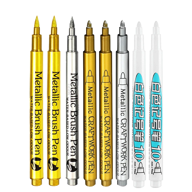6/10 Colors Metallic Marker Pens Kawaii Liner Felt-tip Brush Pens Markers  for Rock Painting Black Paper DIY Card Making Crafts - AliExpress