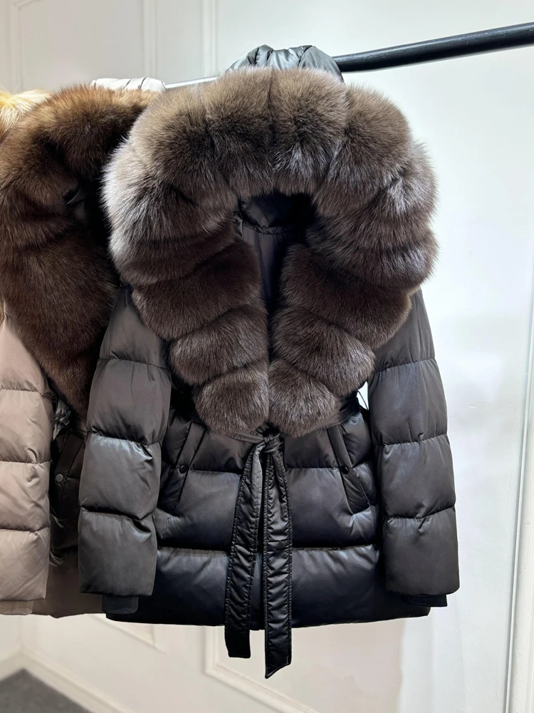 Lagabogy 2025 Top Quality Winter White Goose Down Jacket Women Coat Natural Silver Fox Fur Hooded Thick Female Waterproof Parkas
