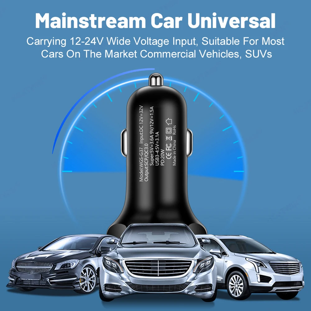 PD + QC 3.0 100W 5 porte Caricabatteria da auto Ricarica rapida USB C Caricatore per telefono da auto Tipo C Adattatore in auto per iPhone Samsung Huawei Xiaomi - Image 5