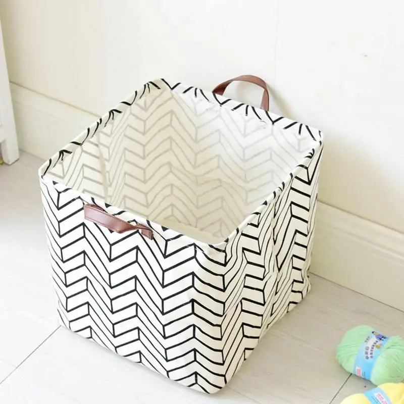 

Cotton Linen Laundry Basket 33x33x33cm Folding Organizer Bucket Desktop Storage Basket Sundries Underwear Toy Storage Box