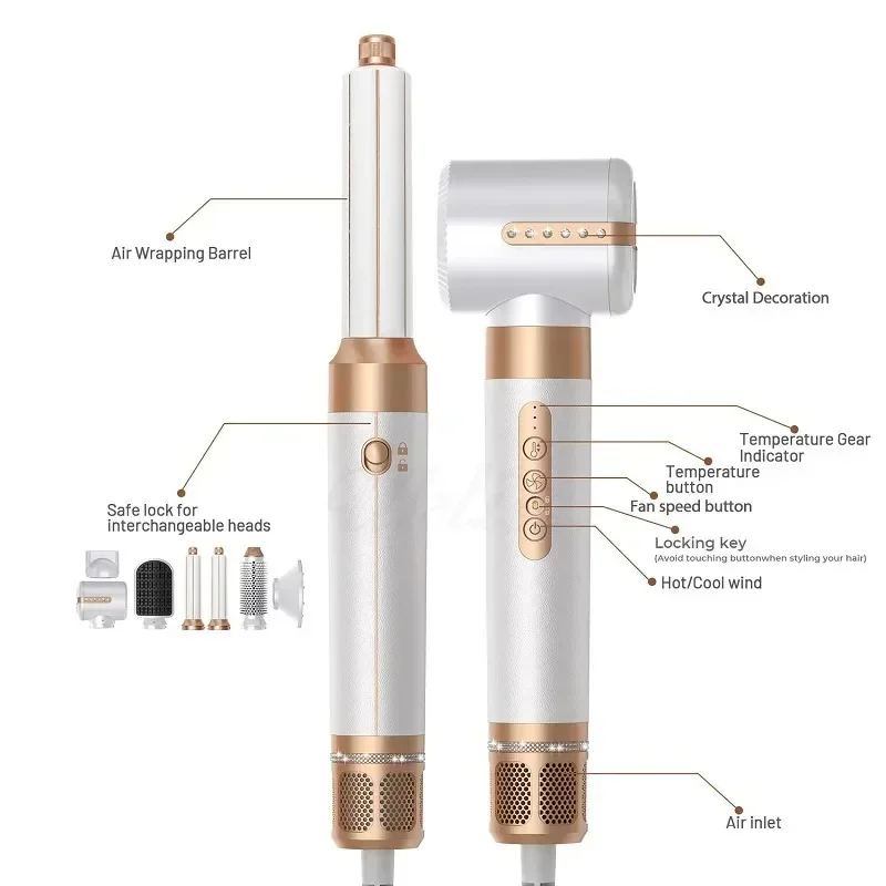 7 in 1 Auto Wrap Hair Dryer 1400W Powerful Straightener Hot Brush Hot Comb Hair Multi Style High Speed Curling Iron hair dryer hot air comb
