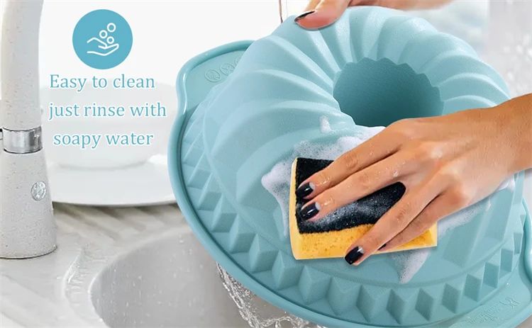 LMETJMA 9.5 Inch Silicone Fluted Pans Non-stickFluted Cake Pan with Sturdy Handle Kitchen Bundt Cake Baking Molds JT366