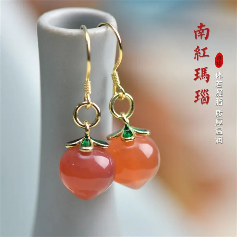 

Natural Southern red agate Peach Bead DIY Earrings Charm Jewellery Fashion Accessories Hand-Carved Man Woman Luck Amulet Gifts