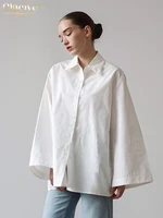 Clacive Fashion Loose White Cotton Women’s Blouse 2025 Casual Lapel Long Sleeve Shirt Elegant Classic Solid Top Female Clothing