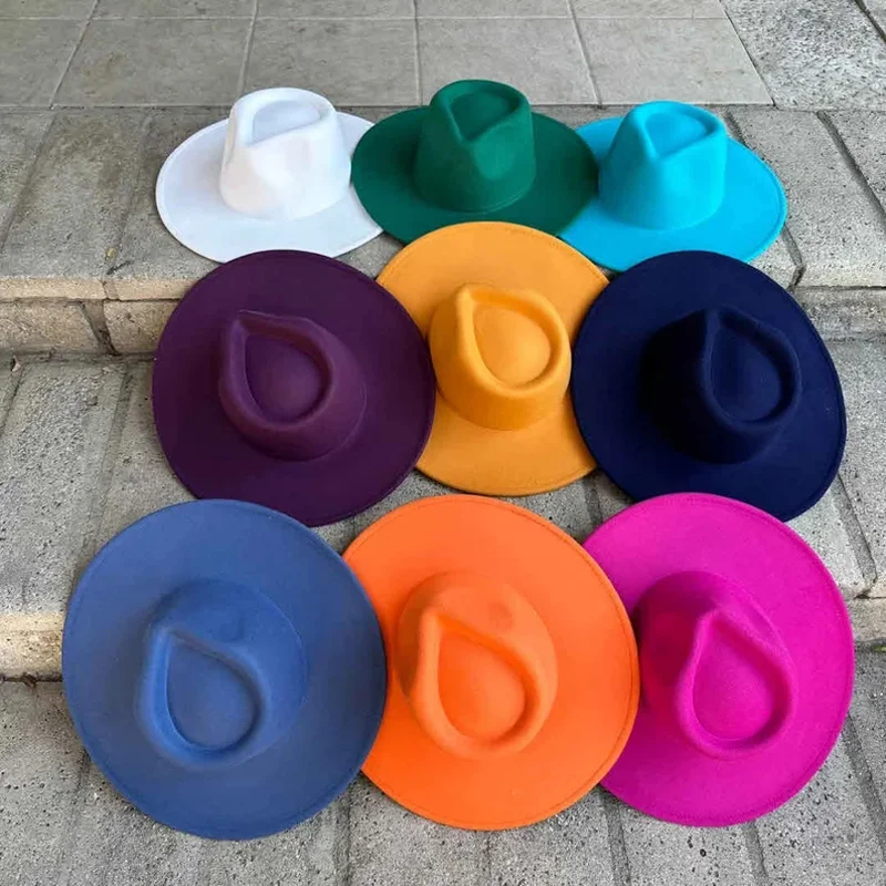 

Fedora hat 9.5cm brim large wide brim jazz hat women solid color fedora men panama hat wholesale sombrero