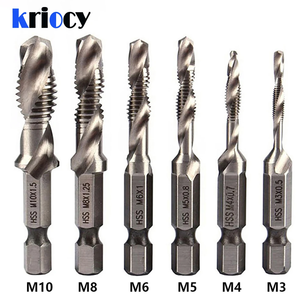 1/6Pcs Tap Drill Bit Set Hex Shank Titanium Plated HSS Screw Thread Bit